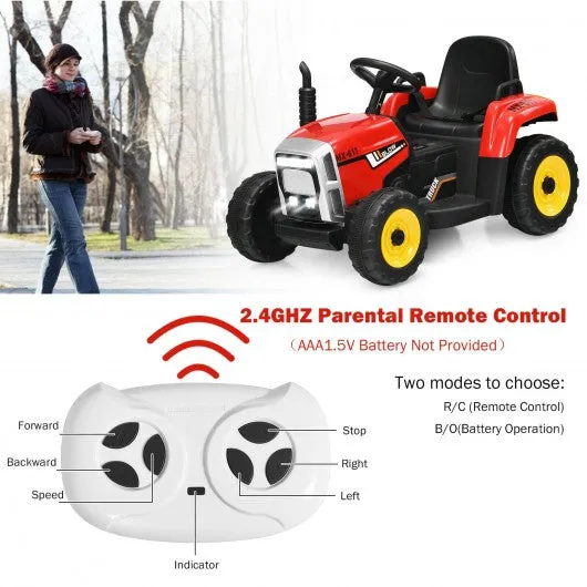 12V Kids Ride On Tractor with Trailer Ground Loader-Red