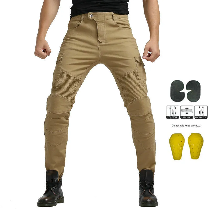 Army Green Tooling Multi-Pocket Motorcycle Stretch Anti-Fall Riding Pants