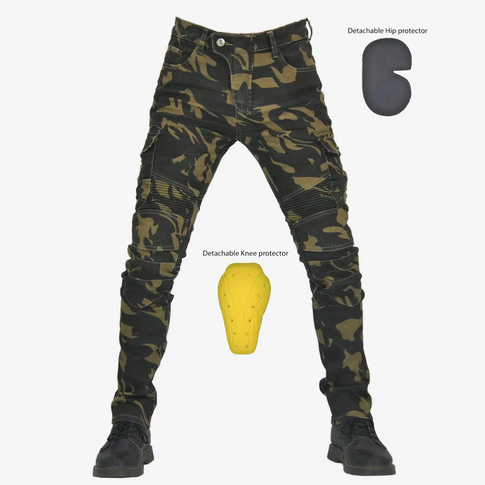 Army Green Tooling Multi-Pocket Motorcycle Stretch Anti-Fall Riding Pants