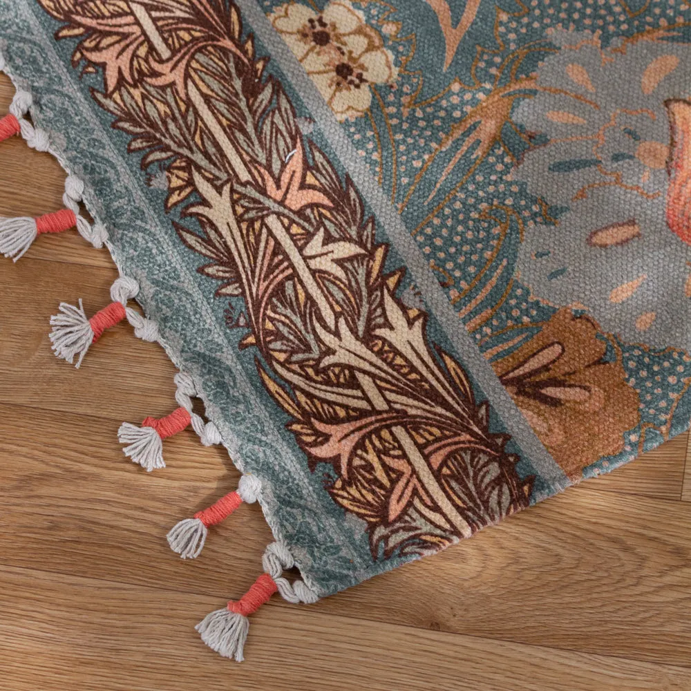 Bolais Floral Tasselled Indoor Rug Blue