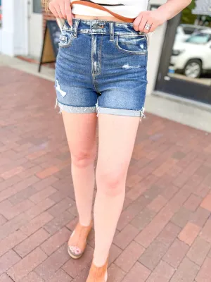Fray Cuffed Denim Shorts