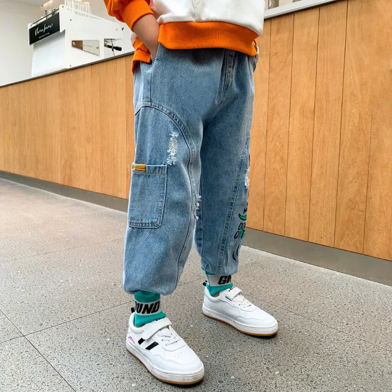 Jeans, Children, Big Kids, Sports, Western Style, Korean Style Trousers, Loose Trend