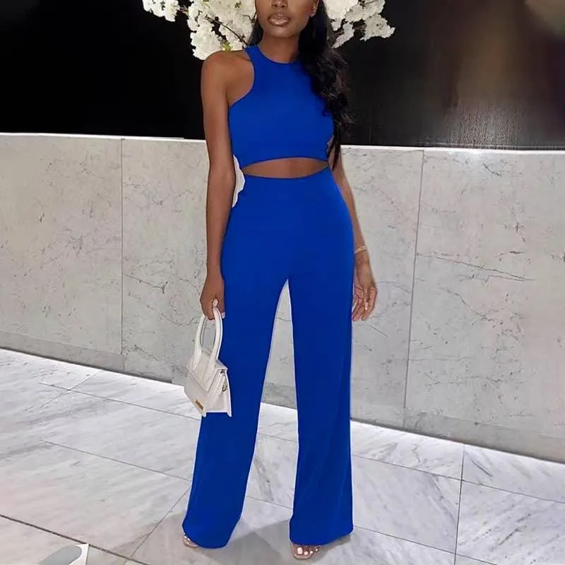 Ladies Solid Color Top and Pant Set Daily Set H063