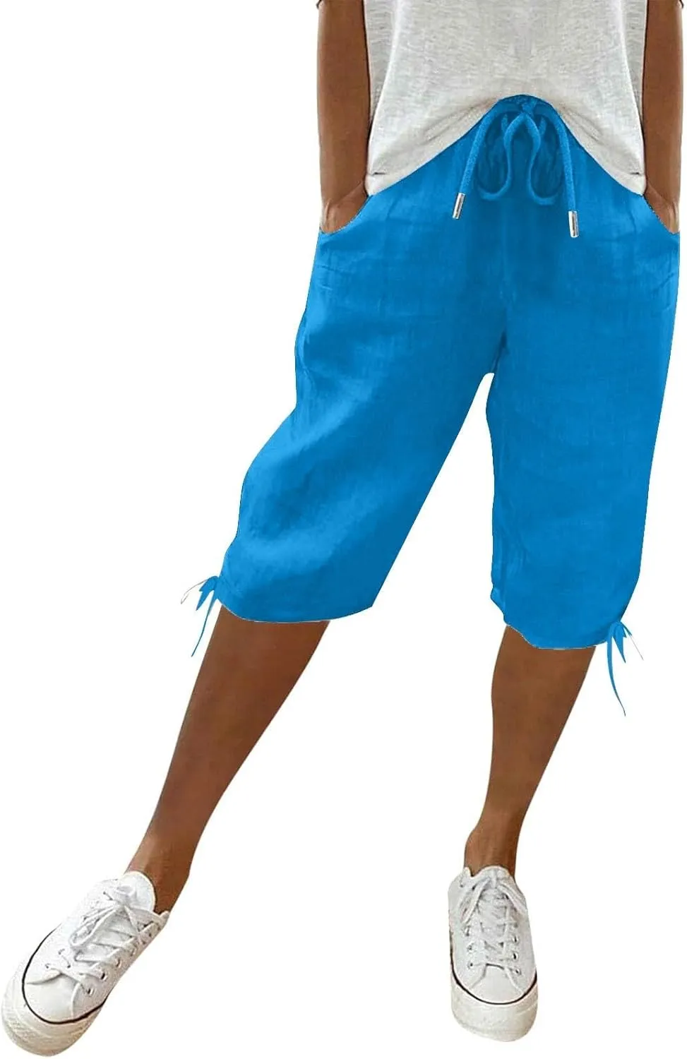 Linen Drawstring Pants for Women Lightweight Shorts High Waisted Casual Summer Drawstring Beach Vacation Outfit