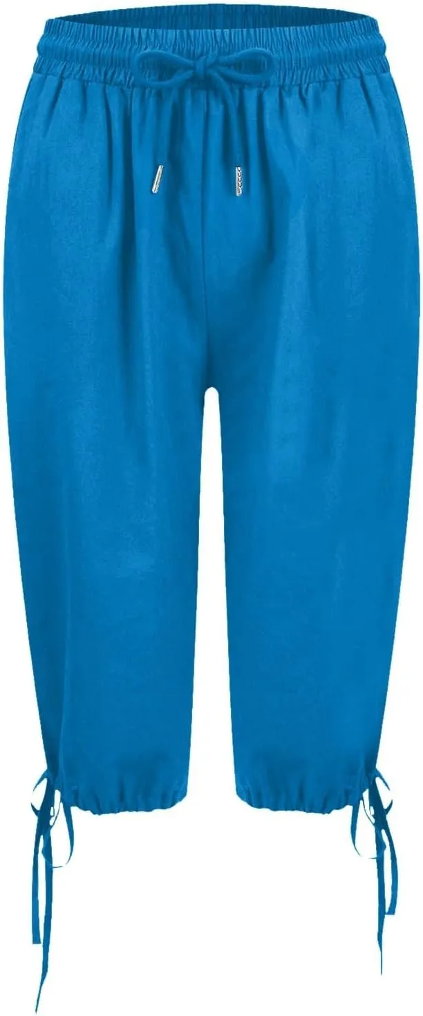 Linen Drawstring Pants for Women Lightweight Shorts High Waisted Casual Summer Drawstring Beach Vacation Outfit