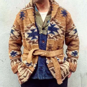 Men's Heavy Industry Brocade Sweater Autumn And Winter Thickening Cardigan Lace-up