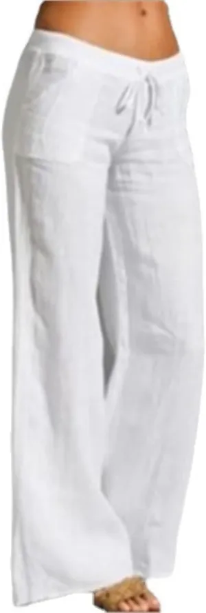 Mmoneyake Womens Cotton Linen Drawstring Pants Casual High Waist Lounge Pants Trousers with Pockets Loose Fit Palazzo Pants