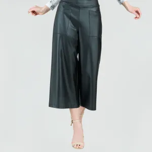 PREORDER-Liquid Leather Front Pocket Gaucho Pant-Black