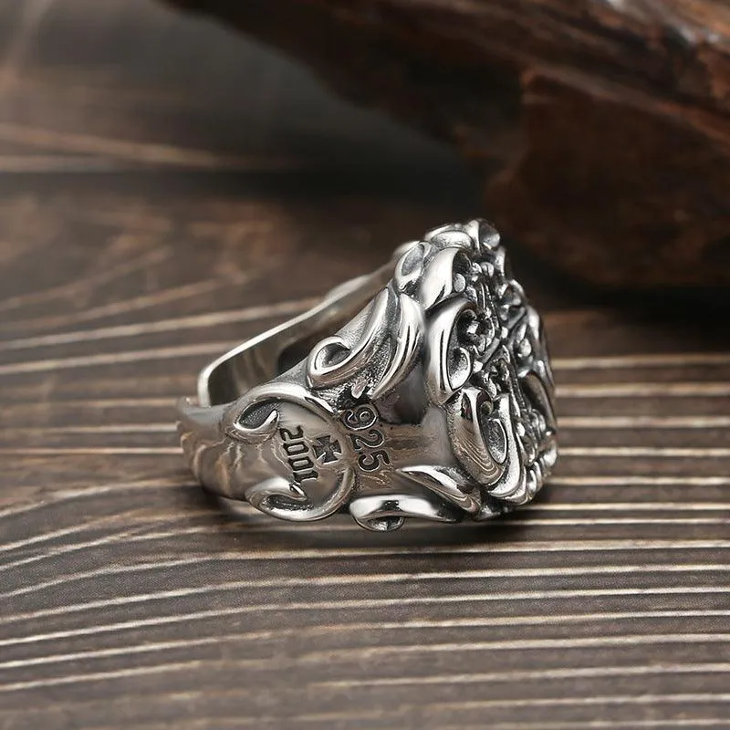 S925 Sterling Silver Heavy Industry Cross Ring Men