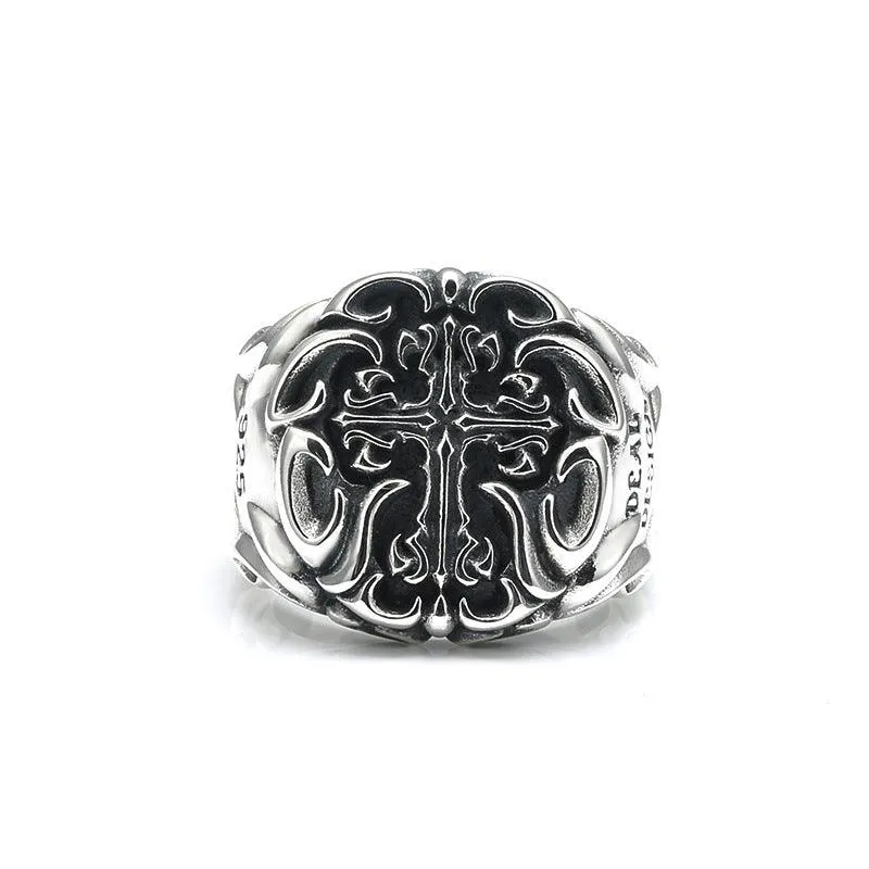 S925 Sterling Silver Heavy Industry Cross Ring Men