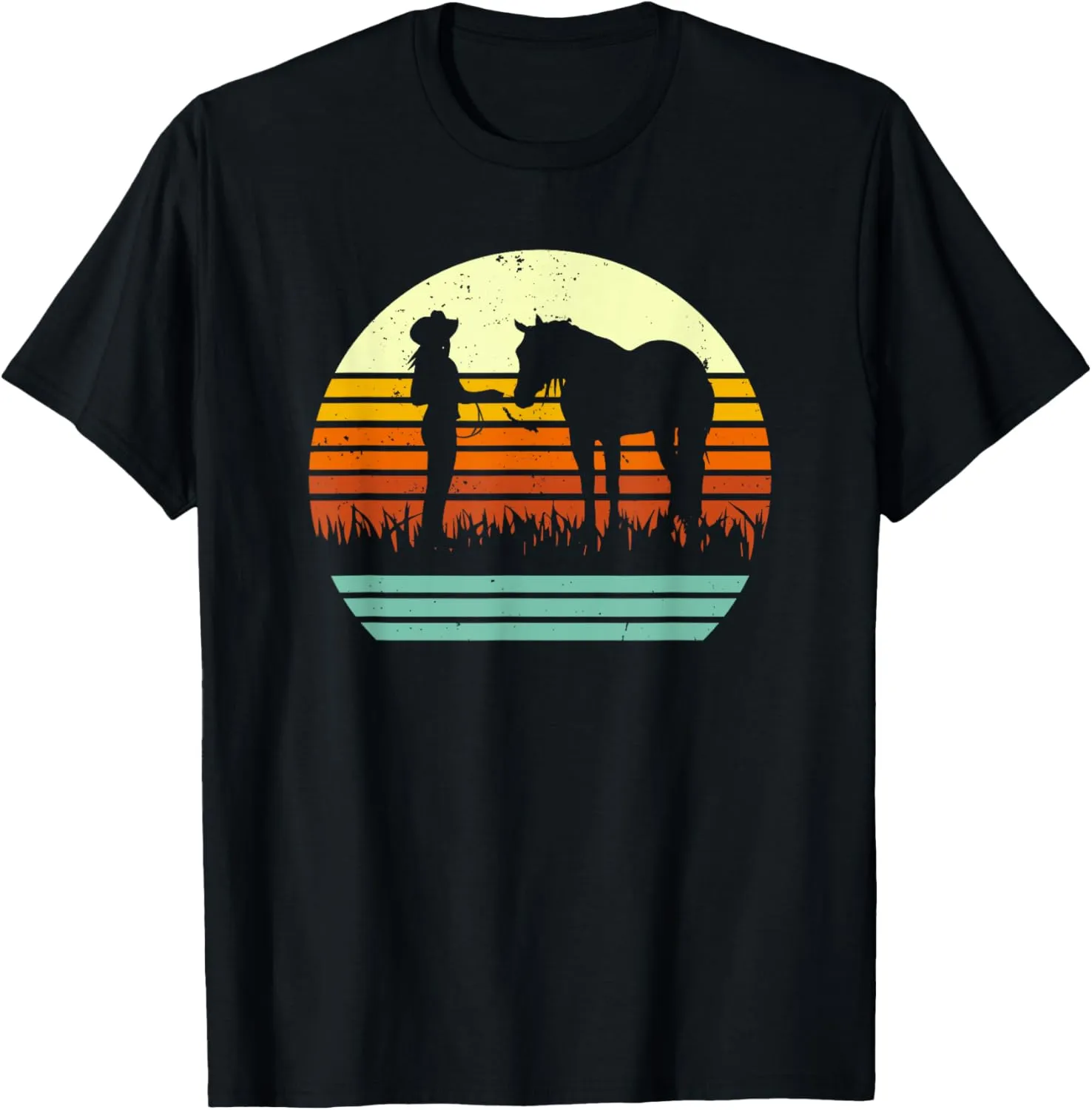 Western Cowgirl Halter Horse Retro Sunset Vintage Style T-Shirt