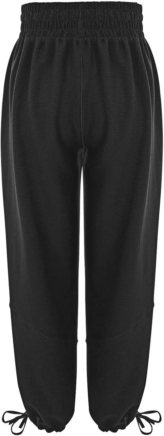 Women's Casual Cotton Linen Baggy Pants with Elastic Waist Summer Relax Loose Fit Comfy Pant Baggy Patchwork Trousers